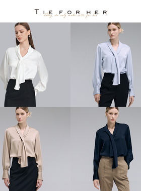 TieForHer Miro博主同款 飘带V领衬衫女垂感长袖通勤显瘦百搭上衣