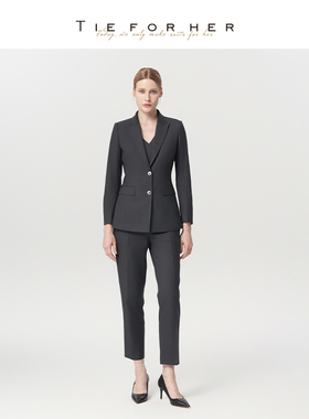 TieForHer Tzee0系列明星款炭灰色修身通勤西装马甲女士套装