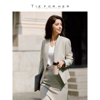 TieForHer Yale律政女主雾松燕麦色无领西装高智极简职业女士外套