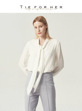 TieForHer白色衬衫设计感法式优雅职场通勤长飘带衬衫