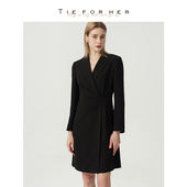 TieForHer腰部捏褶高级优雅设计感职场通勤西装 连衣裙女早春新款