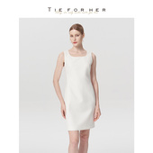 TieForHer 连衣裙 裙子淡人背心款 Rice通关裙 极简奶昔白高智修身