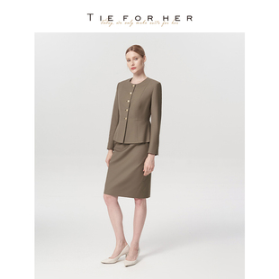 TieForHer 深卡其高智感圆领通勤单西短外套女 Berkeley王妃外套