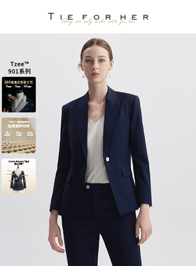 TieForHer Tzee9系列藏青单排修身职场通勤西服西装职业套装女
