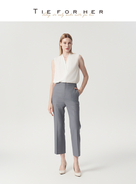 TieForHer Leeds黄金九分裤 海鸥灰显高显瘦职业通勤神裤直筒裤女