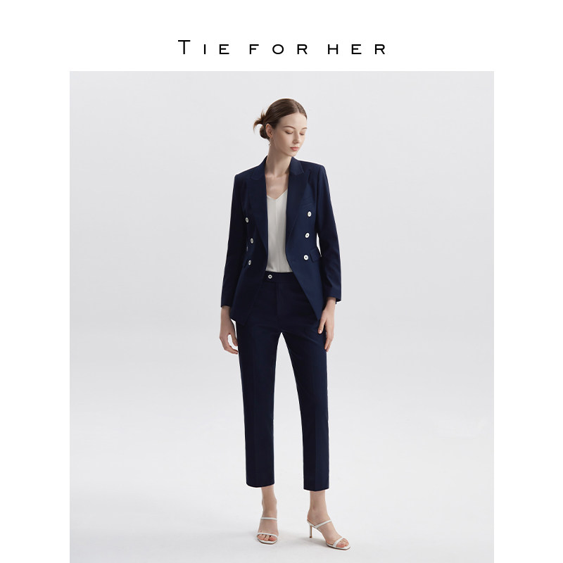 TieForHer丽制 OL系列丨西装外套女通勤双排扣职场两件套装
