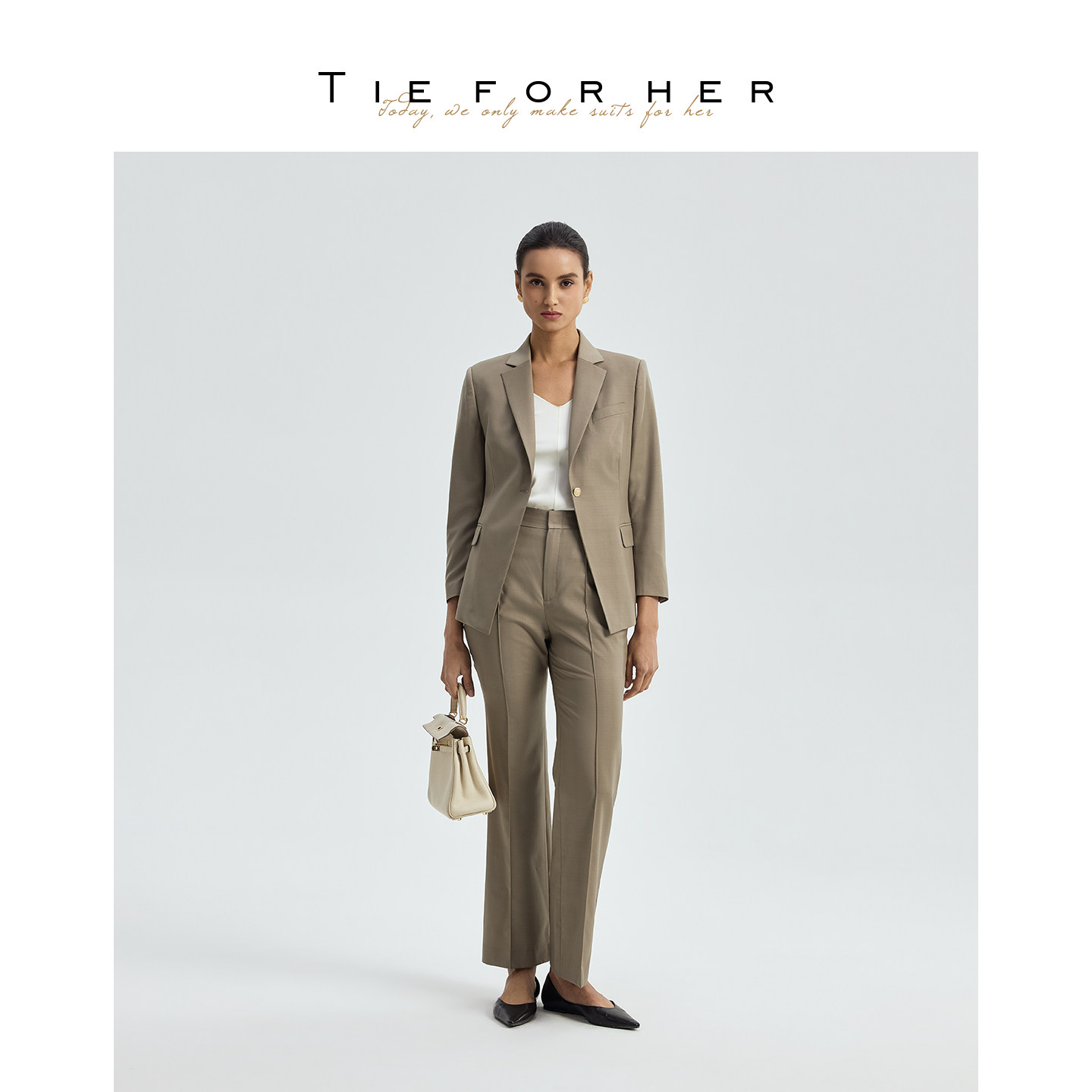TieForHer 奢华287色号明星款简约通勤职场卡其绿羊毛西装女