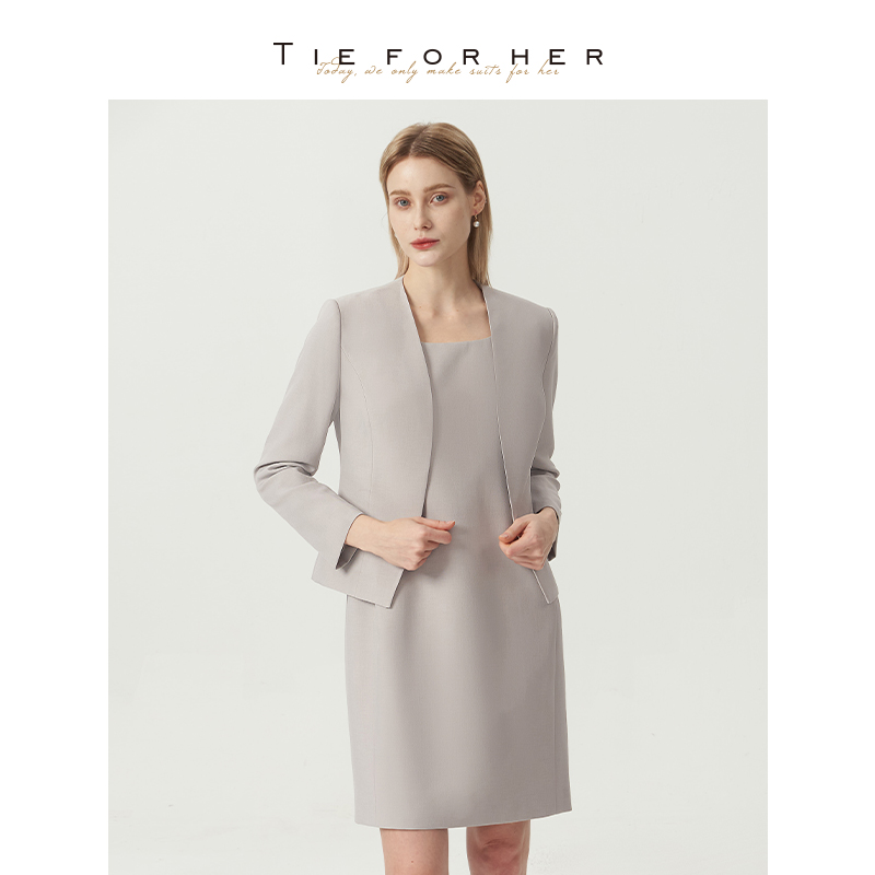 TieForHer 薄雾灰无领简约设计感百搭高级职场通勤女士西装外套