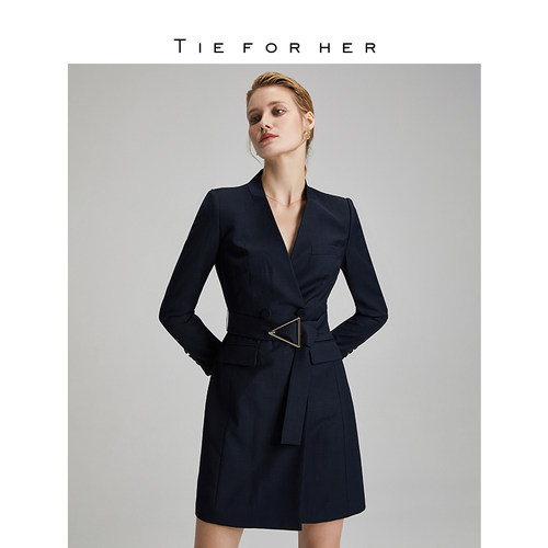 tieforher长袖连衣裙羊毛