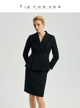 TieForHer Eton腰带短款西装外套女 修身显瘦 轻复古通勤百搭款