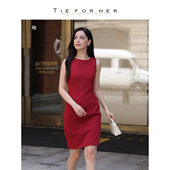 明星爆款 TieForHer董洁款 钻石裙蒙德里安 安可拉红无袖 连衣裙