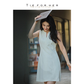 TieForHer经典 V领极简收腰显瘦通勤气质小个子无袖 连衣裙短女