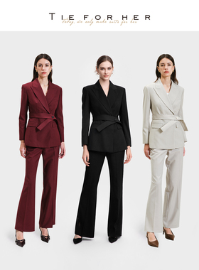 【高圆圆款】TieForHer Oxford精英束腰显瘦羊毛西装秋冬外套女士