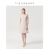 优雅显瘦连衣裙女25新款 TieForHer香盈藕粉一字领无袖 收腰无袖