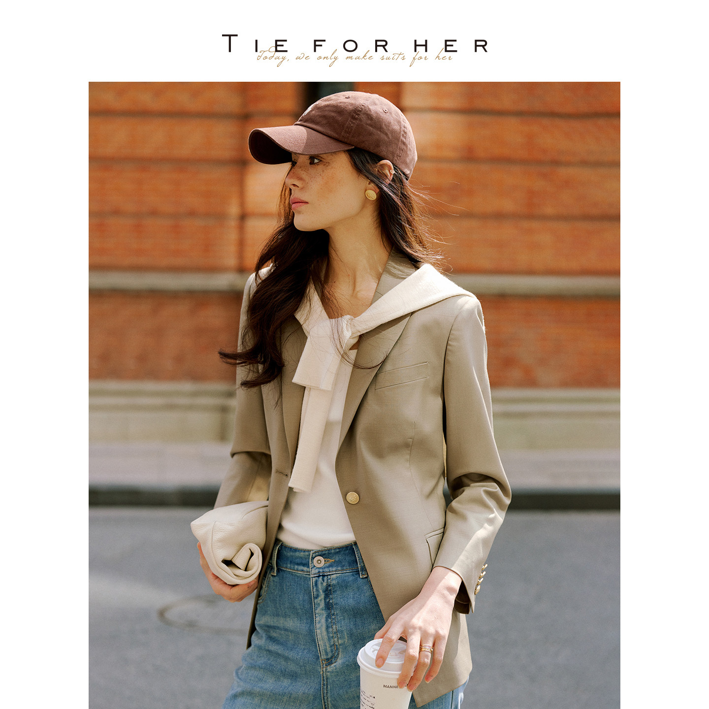 TieForHer 奢华287色号明星款简约通勤职场卡其绿西装西裤女新品