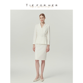 TieForHer奶昔白经典 女士单西小外套 复古优雅气质短款 修身 腰带款