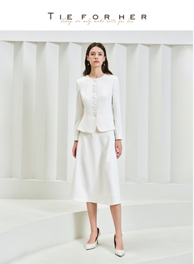 TieForHer Piana新闻女王明星款 香草白西装女千金风优雅通勤套装