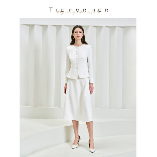 TieForHer 新闻女王明星款 香草白西装外套女千金风优雅通勤套装