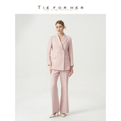 Tzee2李冰冰同款 柔粉色西装 直筒裤 TieForHer 两件套女士套装 TZ202