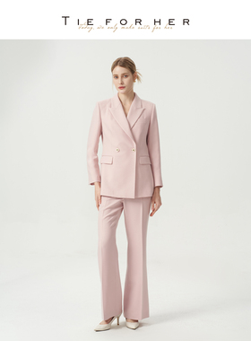 TieForHer Tzee2李冰冰同款柔粉色西装直筒裤两件套女士套装TZ202