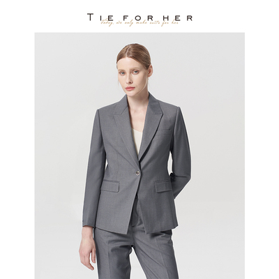 TieForHer 慕云灰经典单排扣修身职场气质通勤高端西服九分裤套装