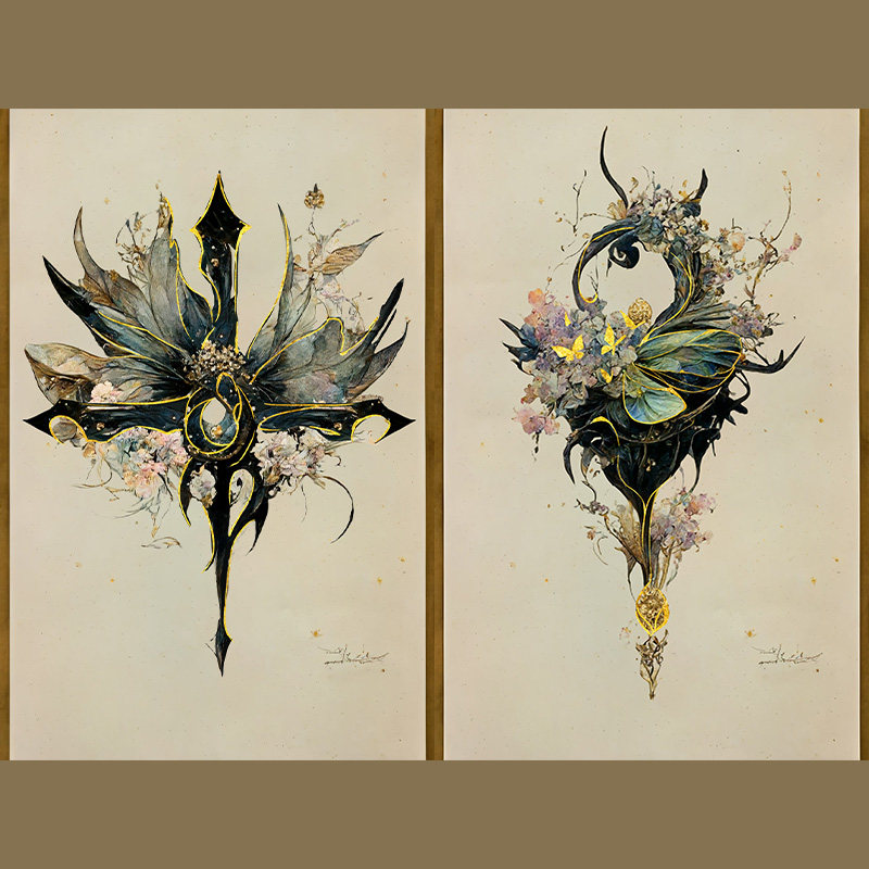 【月色星象】烫金防水纹身贴【鎏金草】现货