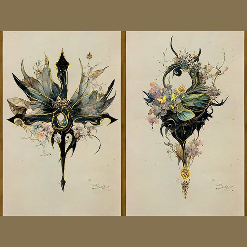 烫金防水纹身贴鎏金草月色星象