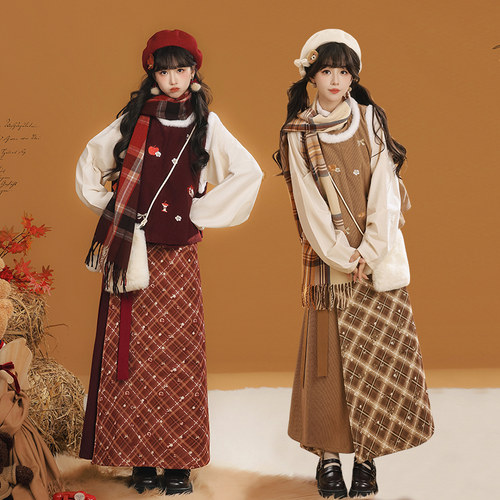 玉术[梦织岛]原创汉服女圆领立领上衣旋裙加厚秋冬款日常百搭现货