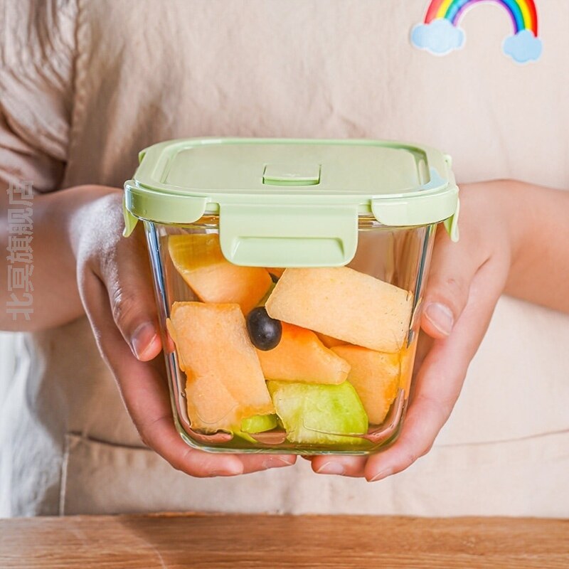 水果便当盒孕妇正方形玻璃汤碗饭盒可微波炉加热便当盒餐盒水果保