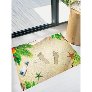 沙滩脚印3d立体地板贴画卫生间厕所创意改造地面防水防滑自粘贴纸