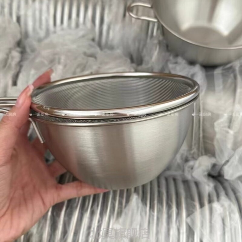 304不锈钢沙拉料理盆厨房迷你沥水篮带手柄打蛋碗淘米沥水盆收纳