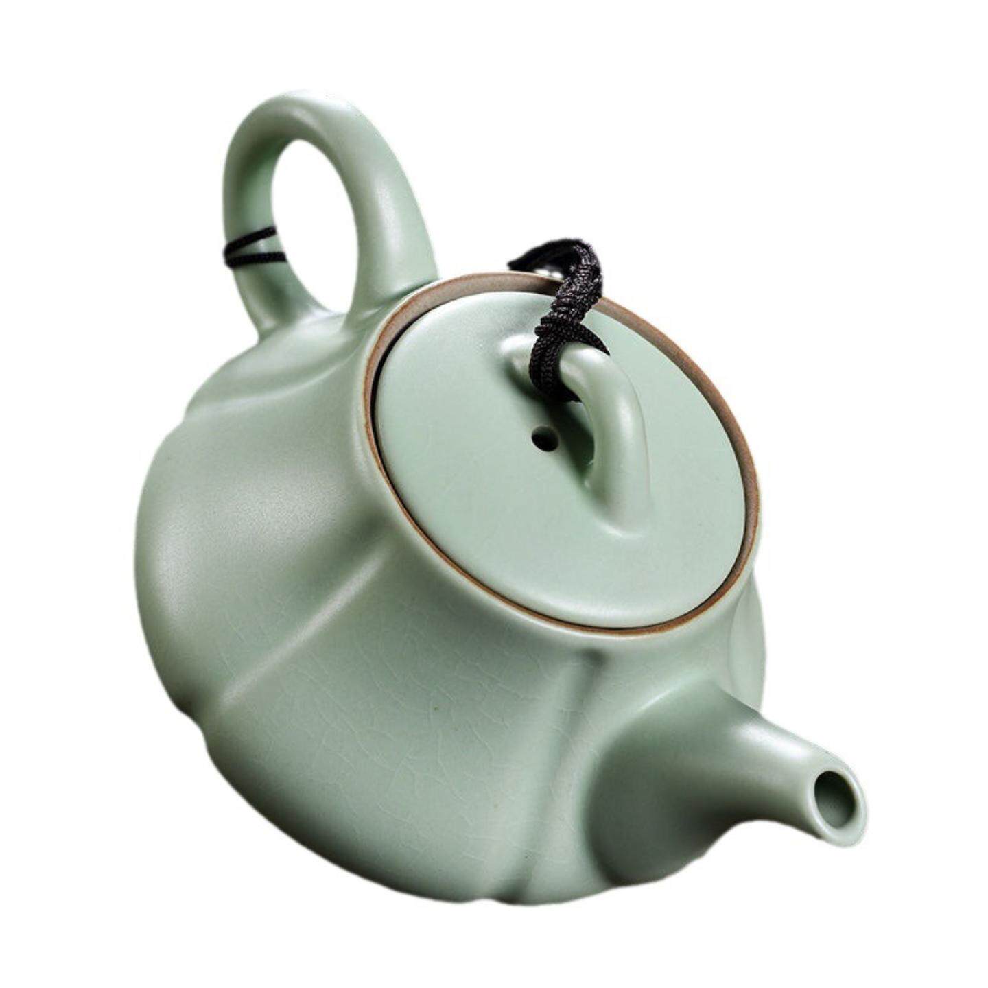 陶瓷茶壶单壶汝窑茶具茶壶天青单壶开片可养万庆兴汝瓷陶瓷功夫家