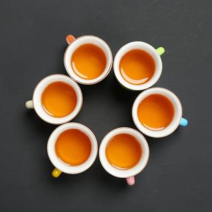 陶瓷小杯柄功夫茶杯茶具马克龙彩釉整套杯单杯搪瓷迷你杯