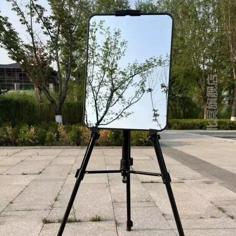户外摆摊理发镜子带支架便携式折叠直播装备三角支撑落地快剪头镜