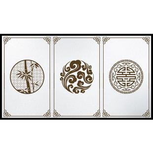 中式古风玻璃门静电磨砂贴膜中国风梅兰竹菊窗格书房屏风隔断贴纸