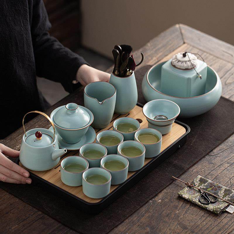 德化汝窑茶具套装整套功夫茶具茶壶全套高端可养天青色2024新款,餐饮具,整套茶具,淘宝优惠券,粉丝福利购,淘宝优惠卷