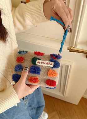 311111 复古彩色团子小号化妆包补妆袋手机袋气垫口红耳机收纳包