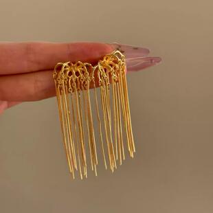 一眼钟情!简约金色流苏长版耳环!设计感气质耳针高级感耳饰拎环