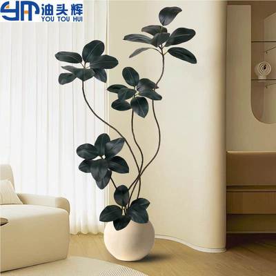 客厅摆件高端大气上档次绿植仿真绿植橡皮树大型落地装饰品室内沙
