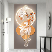 走廊轻奢现代装 山水墙贴画 饰画玄关壁画入户过道荷花自粘壁画竖版