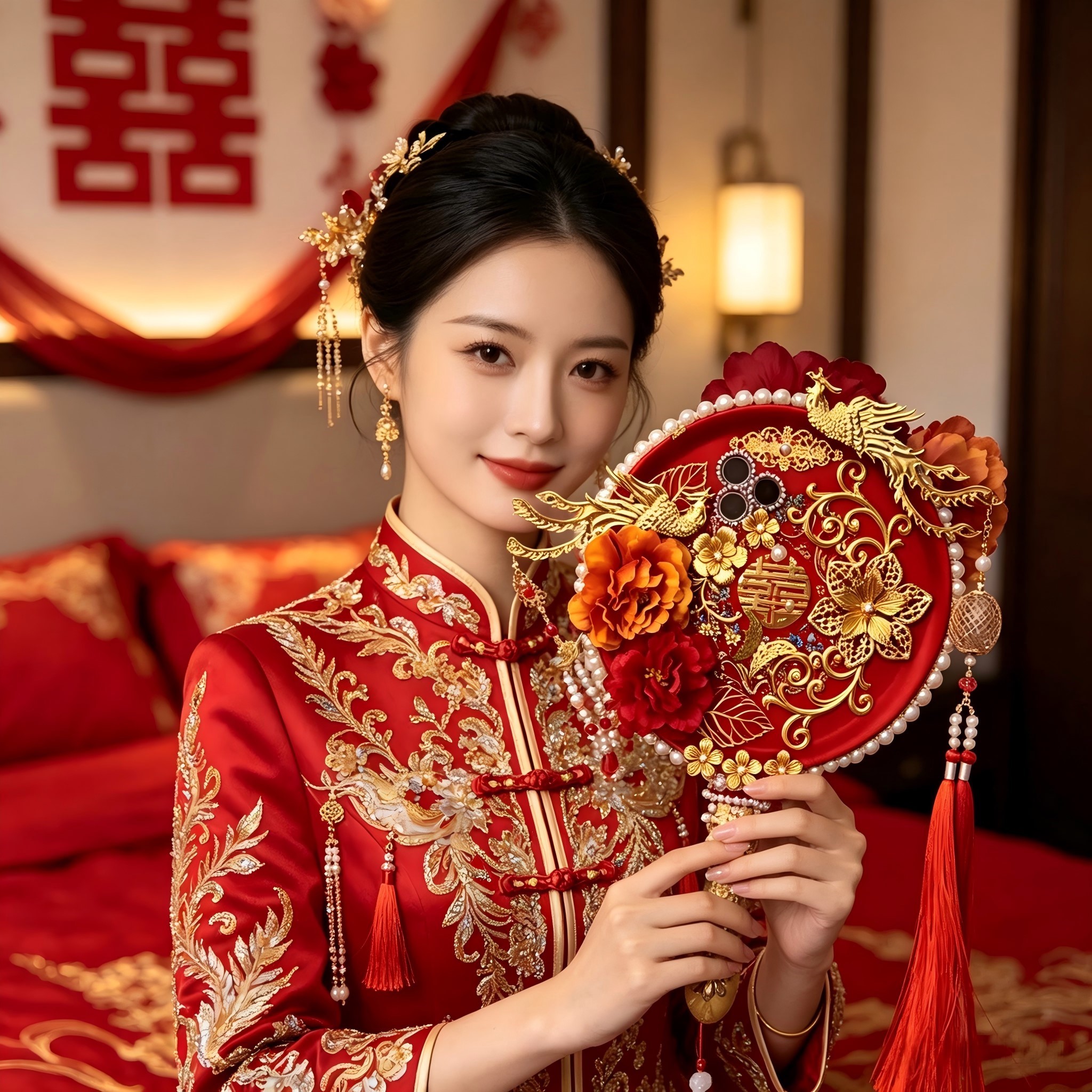 重工团扇手机壳结婚手持平底锅扇