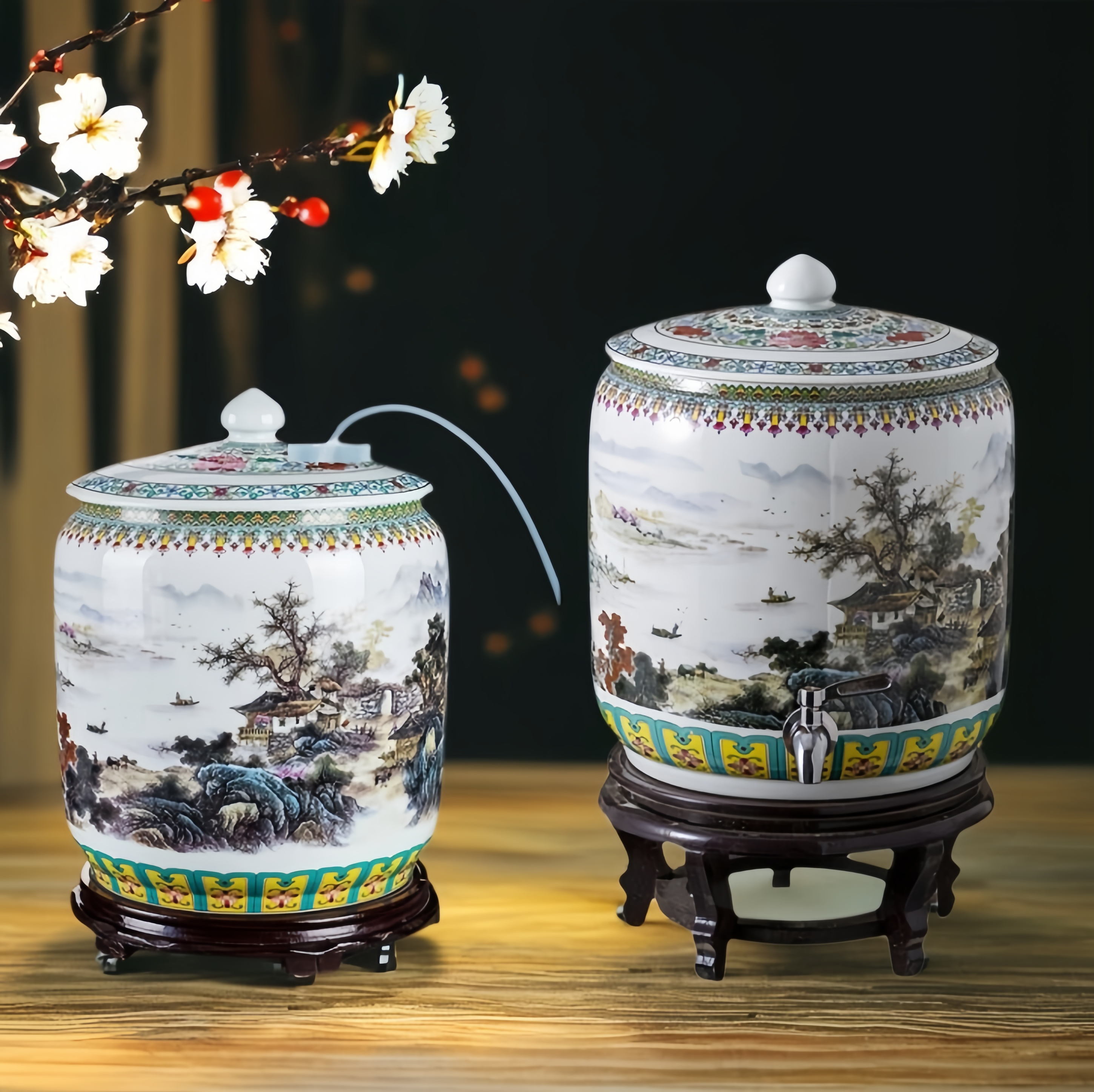 陶瓷储水桶家用水缸带龙头纯净水器饮水机可抽水茶室茶台蓄水罐