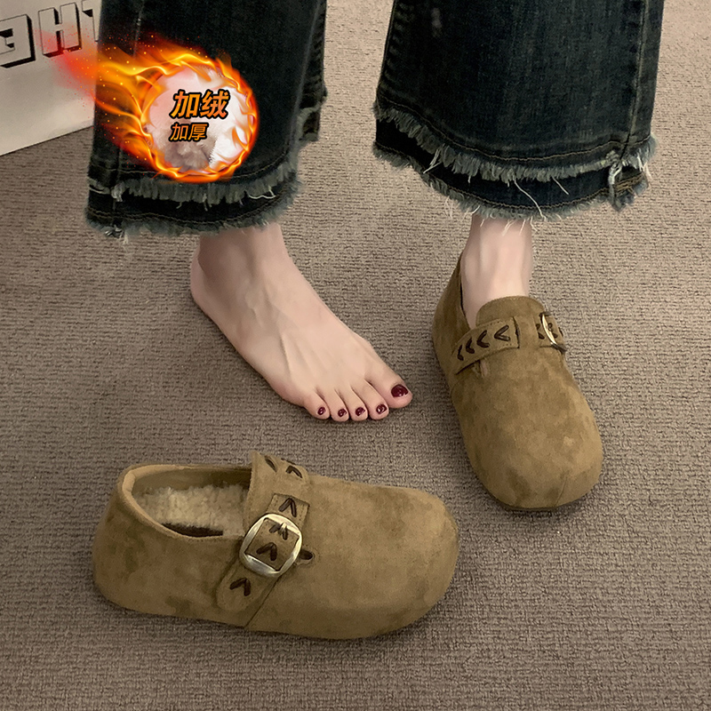秋冬季覆古加绒勃肯鞋女鞋2025新款一脚蹬豆豆鞋防滑二鞋1202n