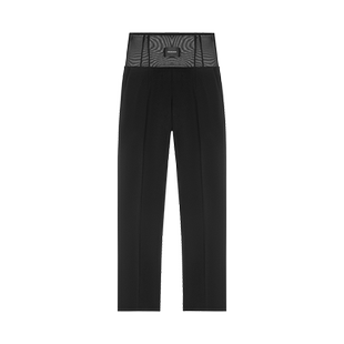 Unawares.网纱拼接腰头直筒西装裤女 设计感小众宽松显瘦垂感长裤