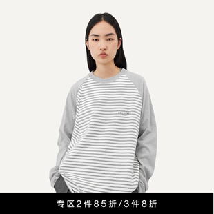 T恤 条纹长袖 中长款 上衣 灰色 Unawares.HOMME系列 黑色 插肩袖