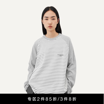 Unawares.HOMME系列 插肩袖条纹长袖T恤 中长款上衣 黑色/灰色