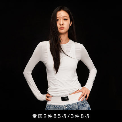 UNAWARES WARDROBE系列 背心结构假两件长袖T恤 2in1