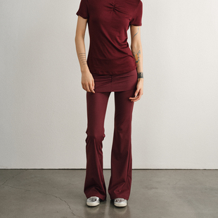 Unawares.假两件弹力褶皱瑜伽喇叭裤裙 微喇显瘦 春夏女装