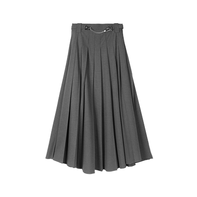 Unawares.鹰嘴扣方型挂链长西裙 miu系垂感休闲百褶半裙