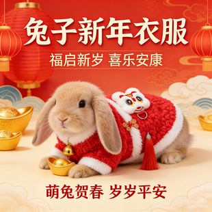 小兔子过年衣服保暖喜庆过冬神器防寒冷背心侏儒兔新年红色的衣服
